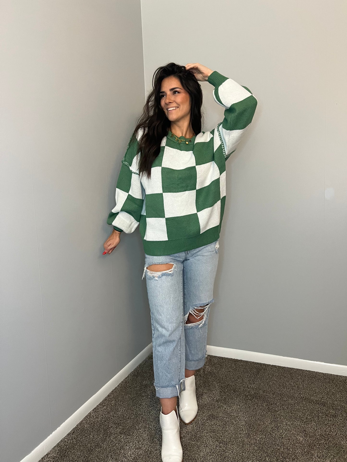 Checker Crewneck Sweater