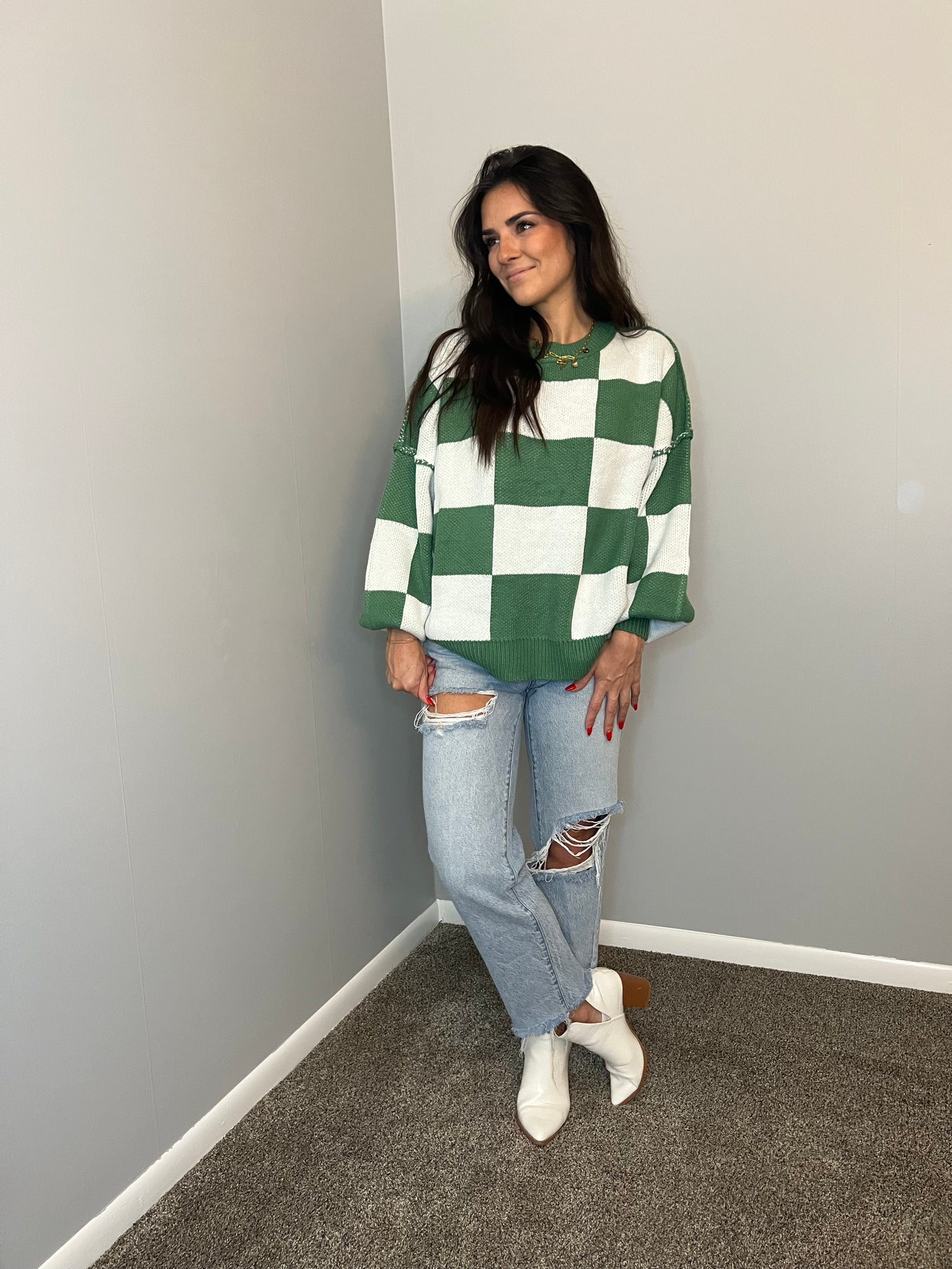 Checker Crewneck Sweater